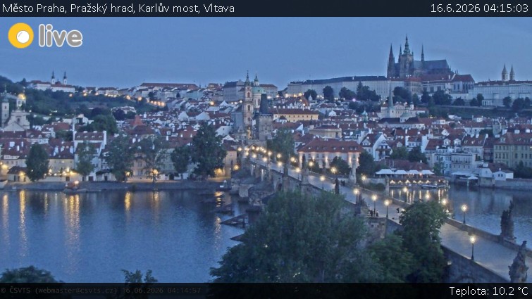 Město Praha - Pražský hrad, Karlův most, Vltava - 16.6.2026 v 04:15