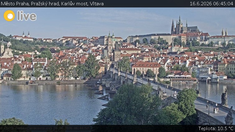 Město Praha - Pražský hrad, Karlův most, Vltava - 16.6.2026 v 06:45