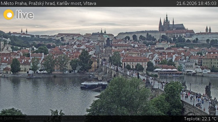 Město Praha - Pražský hrad, Karlův most, Vltava - 21.6.2026 v 18:45