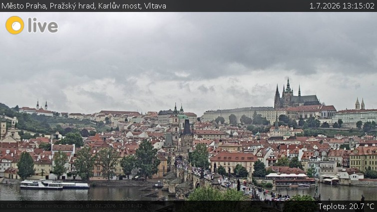 Město Praha - Pražský hrad, Karlův most, Vltava - 1.7.2026 v 13:15