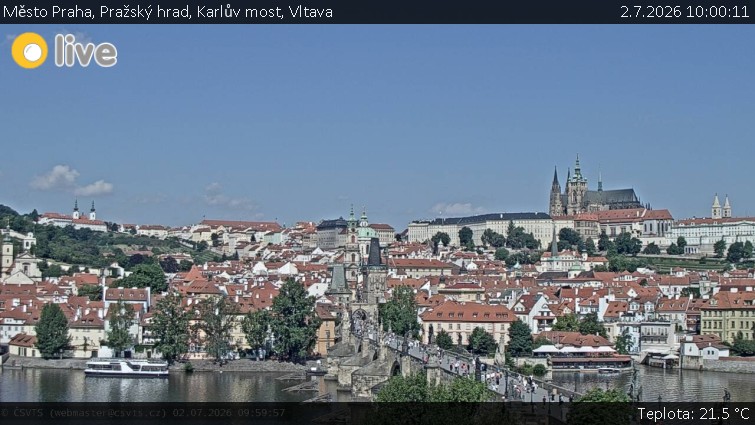Město Praha - Pražský hrad, Karlův most, Vltava - 2.7.2026 v 10:00
