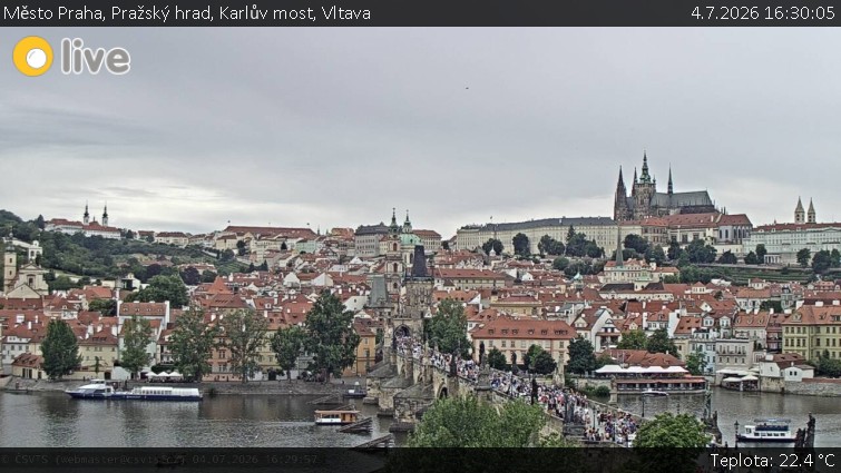 Město Praha - Pražský hrad, Karlův most, Vltava - 4.7.2026 v 16:30
