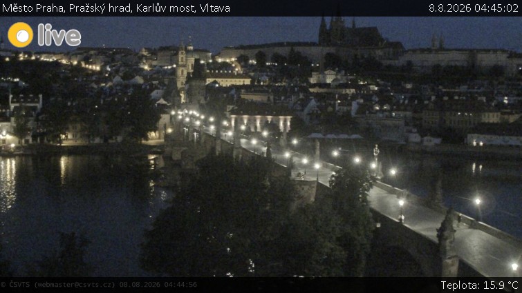 Město Praha - Pražský hrad, Karlův most, Vltava - 8.8.2026 v 04:45