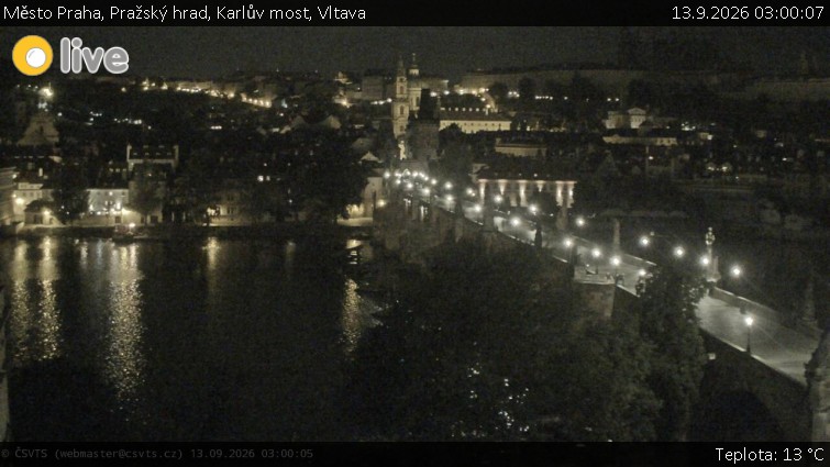 Město Praha - Pražský hrad, Karlův most, Vltava - 13.9.2026 v 03:00