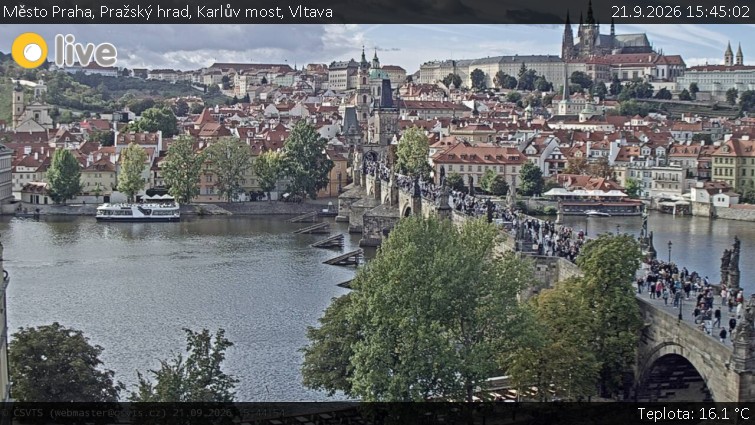 Město Praha - Pražský hrad, Karlův most, Vltava - 21.9.2026 v 15:45