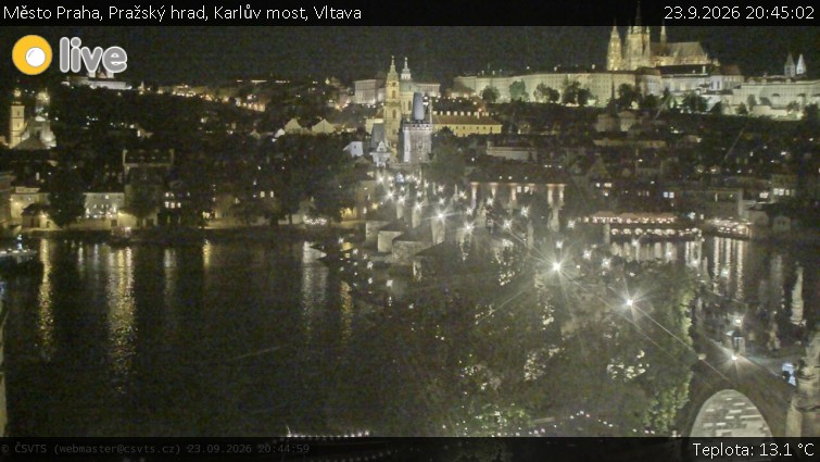 Město Praha - Pražský hrad, Karlův most, Vltava - 23.9.2026 v 20:45
