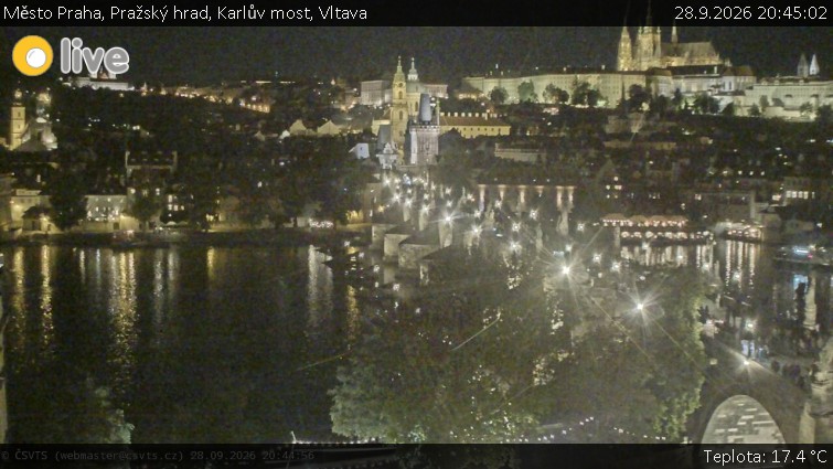Město Praha - Pražský hrad, Karlův most, Vltava - 28.9.2026 v 20:45