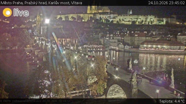 Město Praha - Pražský hrad, Karlův most, Vltava - 24.10.2026 v 23:45