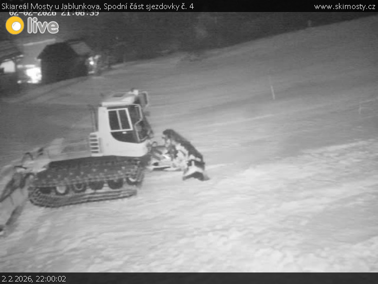 Skiareál Mosty u Jablunkova - Spodní část sjezdovky č. 4 - 2.2.2026 v 22:00