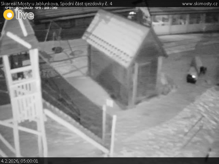 Skiareál Mosty u Jablunkova - Spodní část sjezdovky č. 4 - 4.2.2026 v 05:00