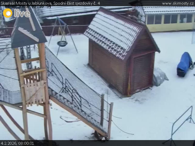 Skiareál Mosty u Jablunkova - Spodní část sjezdovky č. 4 - 4.2.2026 v 08:00