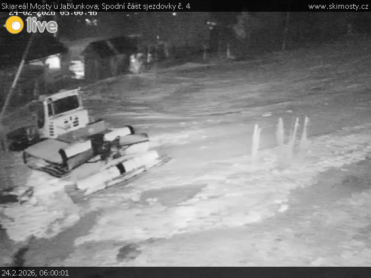 Skiareál Mosty u Jablunkova - Spodní část sjezdovky č. 4 - 24.2.2026 v 06:00