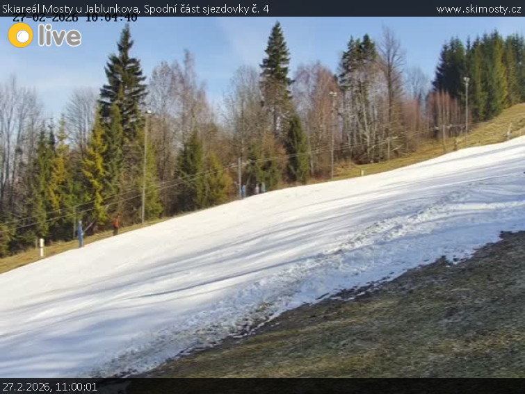 Skiareál Mosty u Jablunkova - Spodní část sjezdovky č. 4 - 27.2.2026 v 11:00