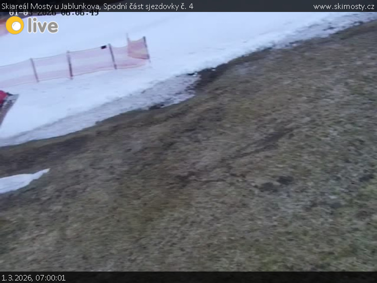 Skiareál Mosty u Jablunkova - Spodní část sjezdovky č. 4 - 1.3.2026 v 07:00