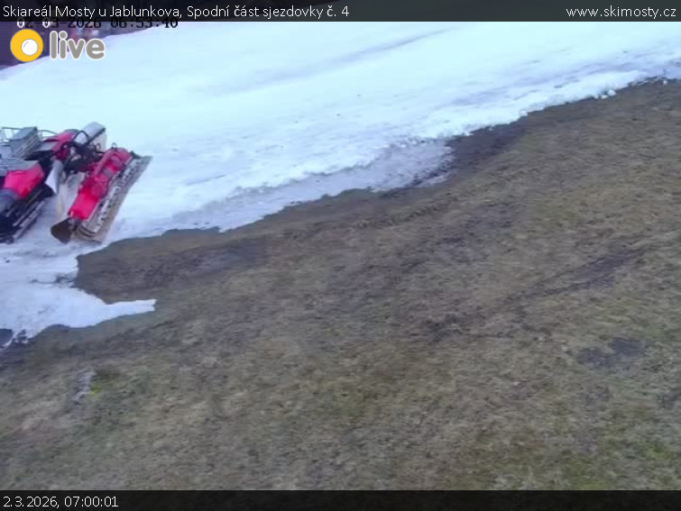 Skiareál Mosty u Jablunkova - Spodní část sjezdovky č. 4 - 2.3.2026 v 07:00