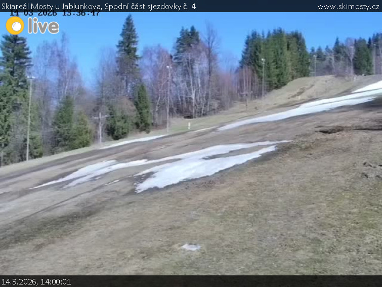 Skiareál Mosty u Jablunkova - Spodní část sjezdovky č. 4 - 14.3.2026 v 14:00