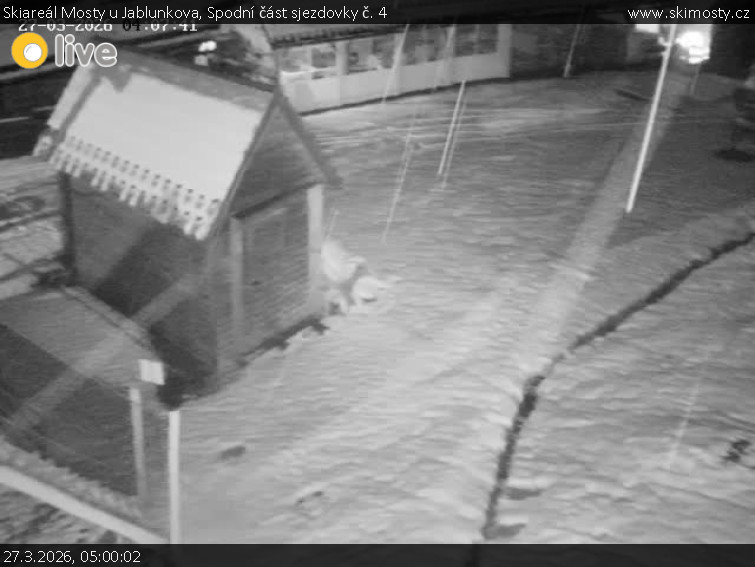 Skiareál Mosty u Jablunkova - Spodní část sjezdovky č. 4 - 27.3.2026 v 05:00