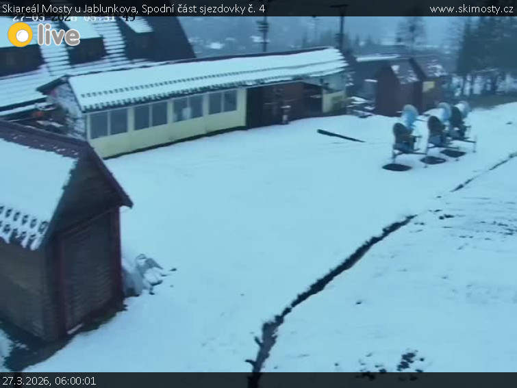Skiareál Mosty u Jablunkova - Spodní část sjezdovky č. 4 - 27.3.2026 v 06:00
