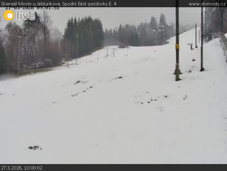 Skiareál Mosty u Jablunkova - Spodní část sjezdovky č. 4 - 27.3.2026 v 10:00
