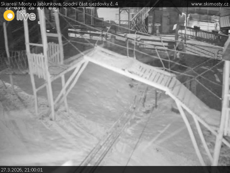 Skiareál Mosty u Jablunkova - Spodní část sjezdovky č. 4 - 27.3.2026 v 21:00