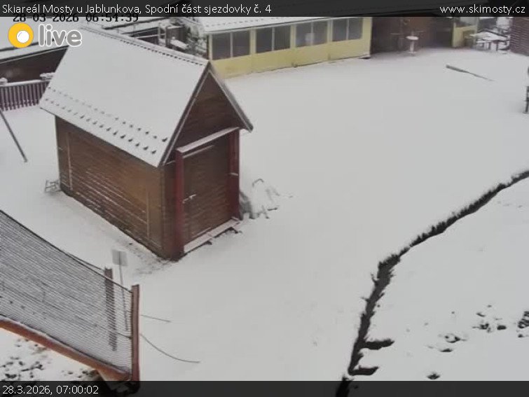 Skiareál Mosty u Jablunkova - Spodní část sjezdovky č. 4 - 28.3.2026 v 07:00