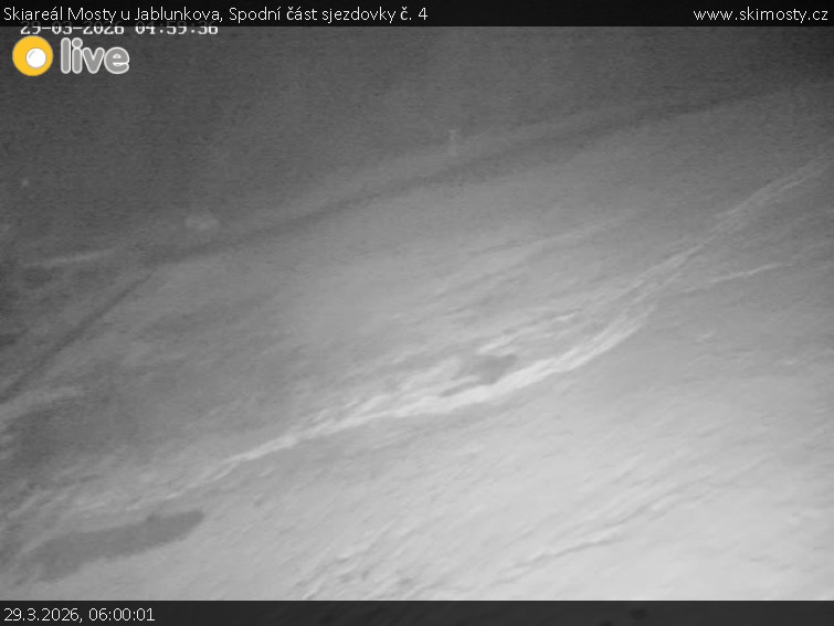Skiareál Mosty u Jablunkova - Spodní část sjezdovky č. 4 - 29.3.2026 v 06:00