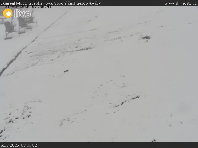 Skiareál Mosty u Jablunkova - Spodní část sjezdovky č. 4 - 31.3.2026 v 08:00