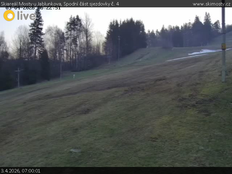 Skiareál Mosty u Jablunkova - Spodní část sjezdovky č. 4 - 3.4.2026 v 07:00