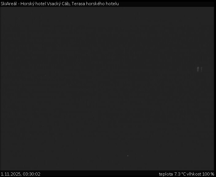 SkiAreál - Horský hotel Vsacký Cáb - Terasa horského hotelu - 1.11.2025 v 03:30 SkiAreál - Horský hotel Vsacký Cáb - Terasa horského hotelu - 1.11.2025 v 03:30