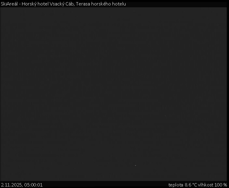 SkiAreál - Horský hotel Vsacký Cáb - Terasa horského hotelu - 2.11.2025 v 05:00 SkiAreál - Horský hotel Vsacký Cáb - Terasa horského hotelu - 2.11.2025 v 05:00