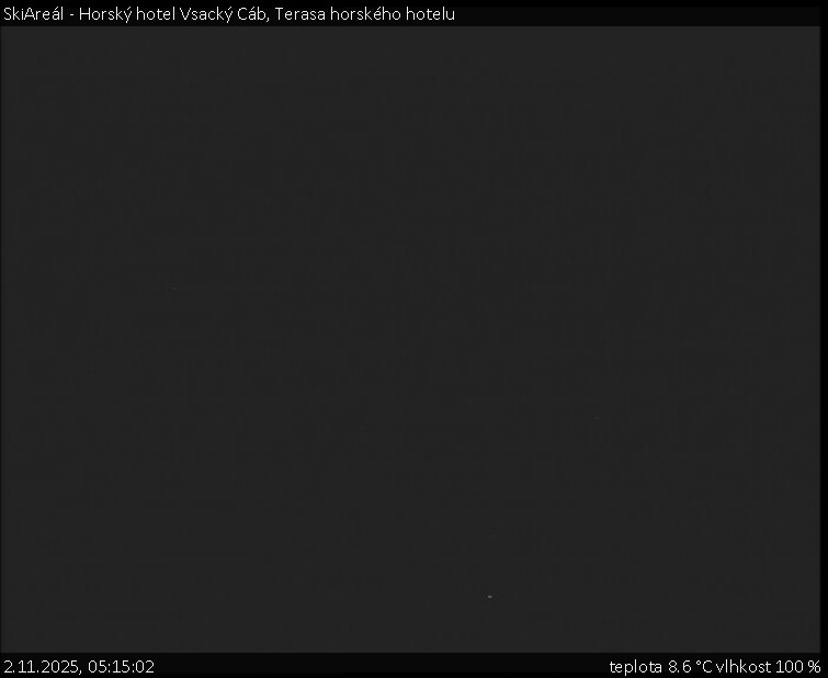 SkiAreál - Horský hotel Vsacký Cáb - Terasa horského hotelu - 2.11.2025 v 05:15 SkiAreál - Horský hotel Vsacký Cáb - Terasa horského hotelu - 2.11.2025 v 05:15