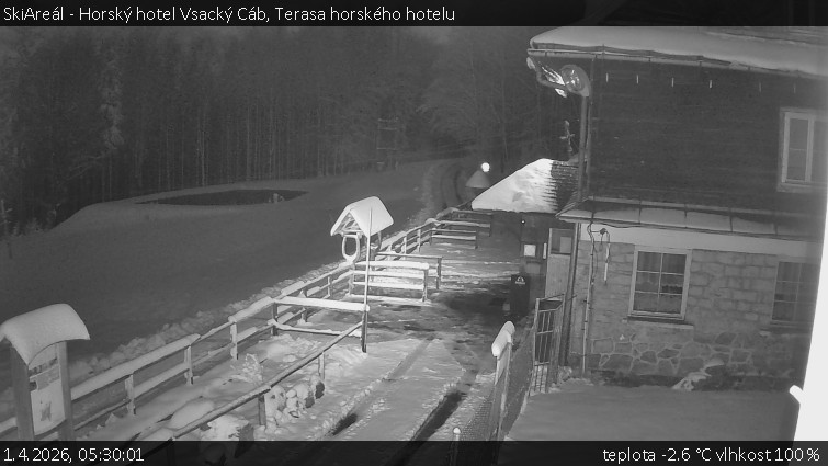 SkiAreál - Horský hotel Vsacký Cáb - Terasa horského hotelu - 1.4.2026 v 05:30