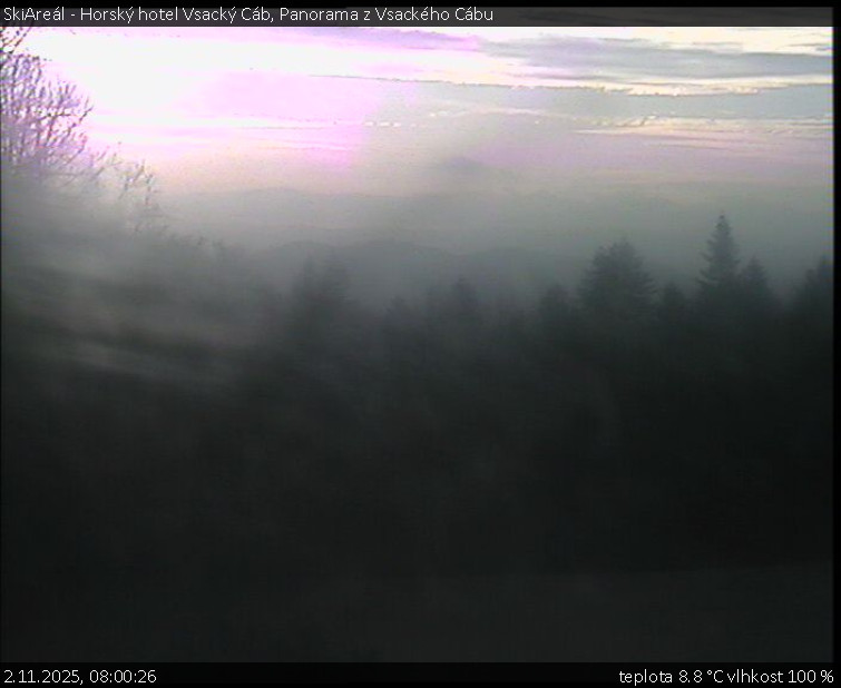 SkiAreál - Horský hotel Vsacký Cáb - Panorama z Vsackého Cábu - 2.11.2025 v 08:00 SkiAreál - Horský hotel Vsacký Cáb - Panorama z Vsackého Cábu - 2.11.2025 v 08:00
