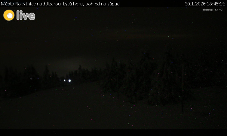 Město Rokytnice nad Jizerou - Lysá hora, pohled na západ - 30.1.2026 v 18:45