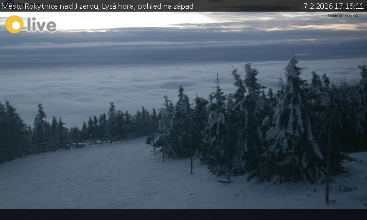 Město Rokytnice nad Jizerou - Lysá hora, pohled na západ - 7.2.2026 v 17:15
