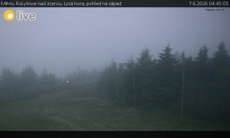 Město Rokytnice nad Jizerou - Lysá hora, pohled na západ - 7.6.2026 v 04:45