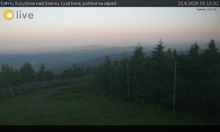 Město Rokytnice nad Jizerou - Lysá hora, pohled na západ - 21.6.2026 v 05:15