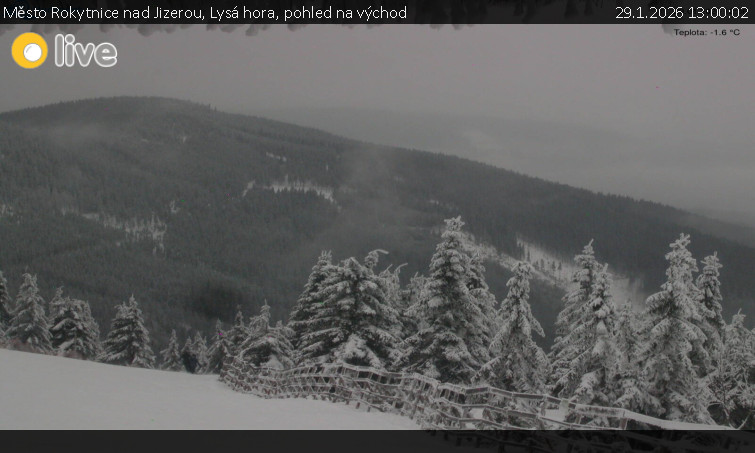 Město Rokytnice nad Jizerou - Lysá hora, pohled na východ - 29.1.2026 v 13:00