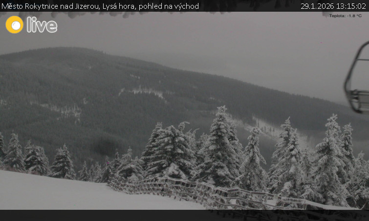 Město Rokytnice nad Jizerou - Lysá hora, pohled na východ - 29.1.2026 v 13:15