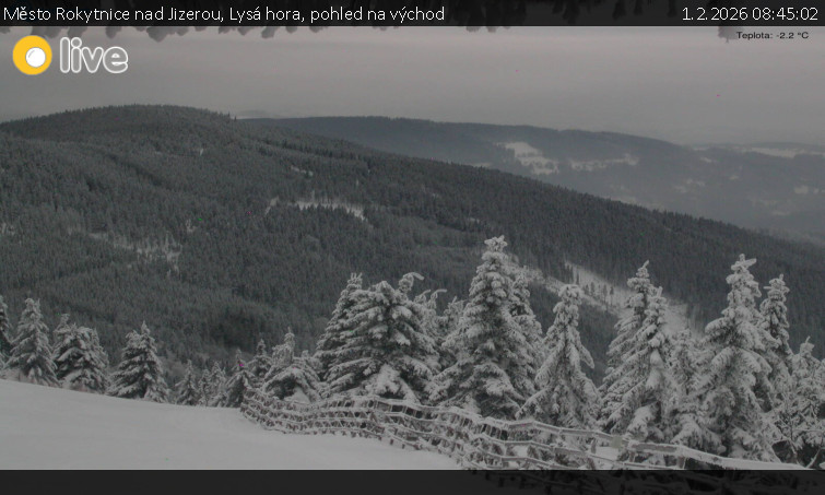 Město Rokytnice nad Jizerou - Lysá hora, pohled na východ - 1.2.2026 v 08:45