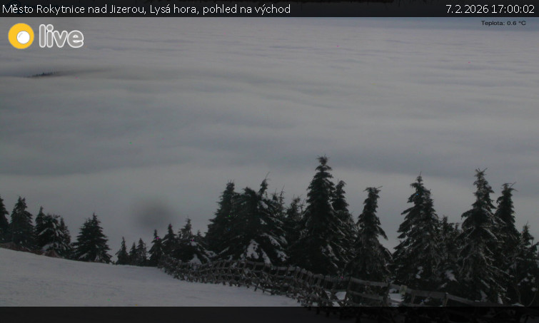 Město Rokytnice nad Jizerou - Lysá hora, pohled na východ - 7.2.2026 v 17:00