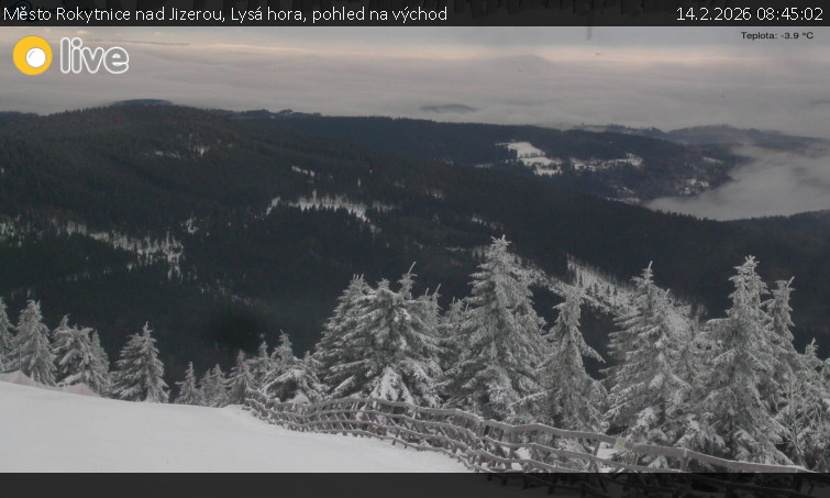 Město Rokytnice nad Jizerou - Lysá hora, pohled na východ - 14.2.2026 v 08:45