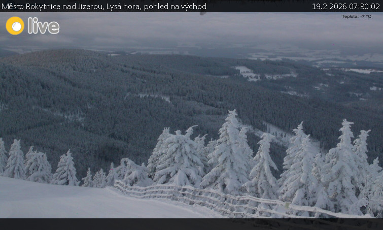 Město Rokytnice nad Jizerou - Lysá hora, pohled na východ - 19.2.2026 v 07:30