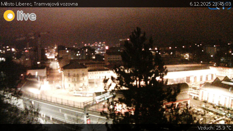 Město Liberec - Tramvajová vozovna - 6.12.2025 v 23:45
