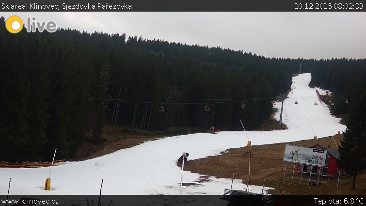 Skiareál Klínovec - Sjezdovka Pařezovka, lanovka CineStar Express - 20.12.2025 v 08:02