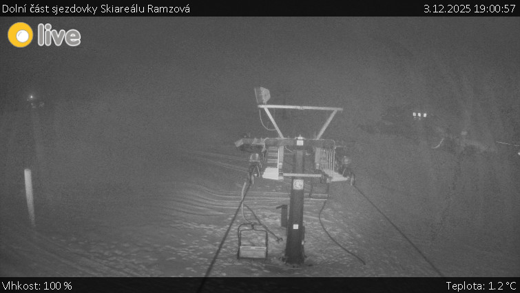 Horské atrakce Ramzová - Dolní část sjezdovky Skiareálu Ramzová - 3.12.2025 v 19:00