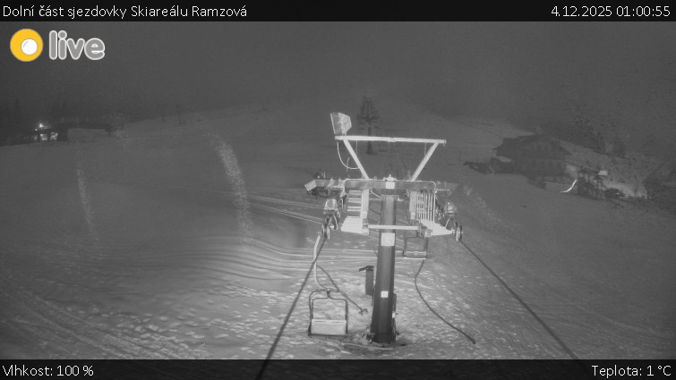 Horské atrakce Ramzová - Dolní část sjezdovky Skiareálu Ramzová - 4.12.2025 v 01:00