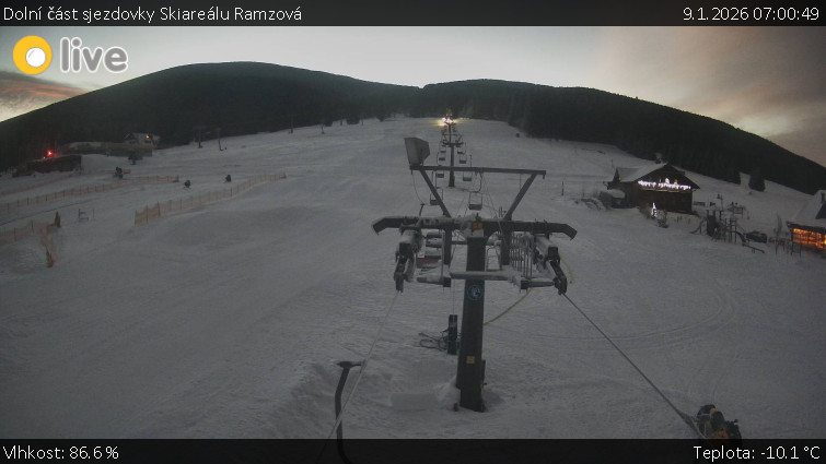 Horské atrakce Ramzová - Dolní část sjezdovky Skiareálu Ramzová - 9.1.2026 v 07:00