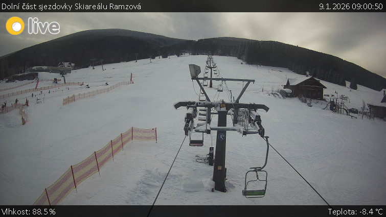 Horské atrakce Ramzová - Dolní část sjezdovky Skiareálu Ramzová - 9.1.2026 v 09:00
