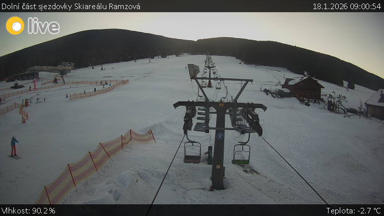 Horské atrakce Ramzová - Dolní část sjezdovky Skiareálu Ramzová - 18.1.2026 v 09:00